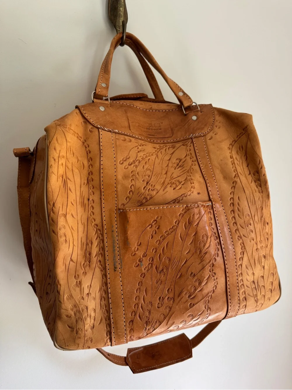 Tooled Leather Lambare Pedro Osorio Travel Duffel Bag - Tan